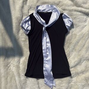 Tattoo Black & White Polka Dot Puff Sleeve Top Size M | Retro Chic |